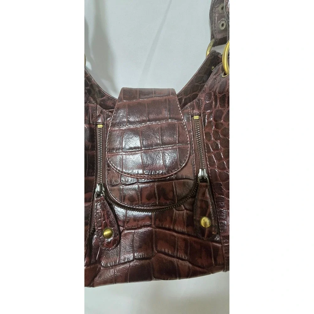 Vtg Y2K Michael Rome Designs shoulder bag women brown croc embossed leather